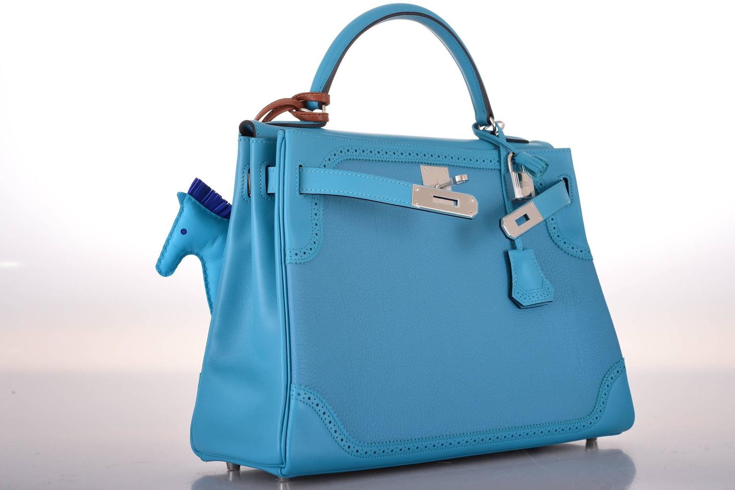 HERMES Ghillies Kelly Swift Mix 32cm Turquoise BAG JaneFinds For ...  