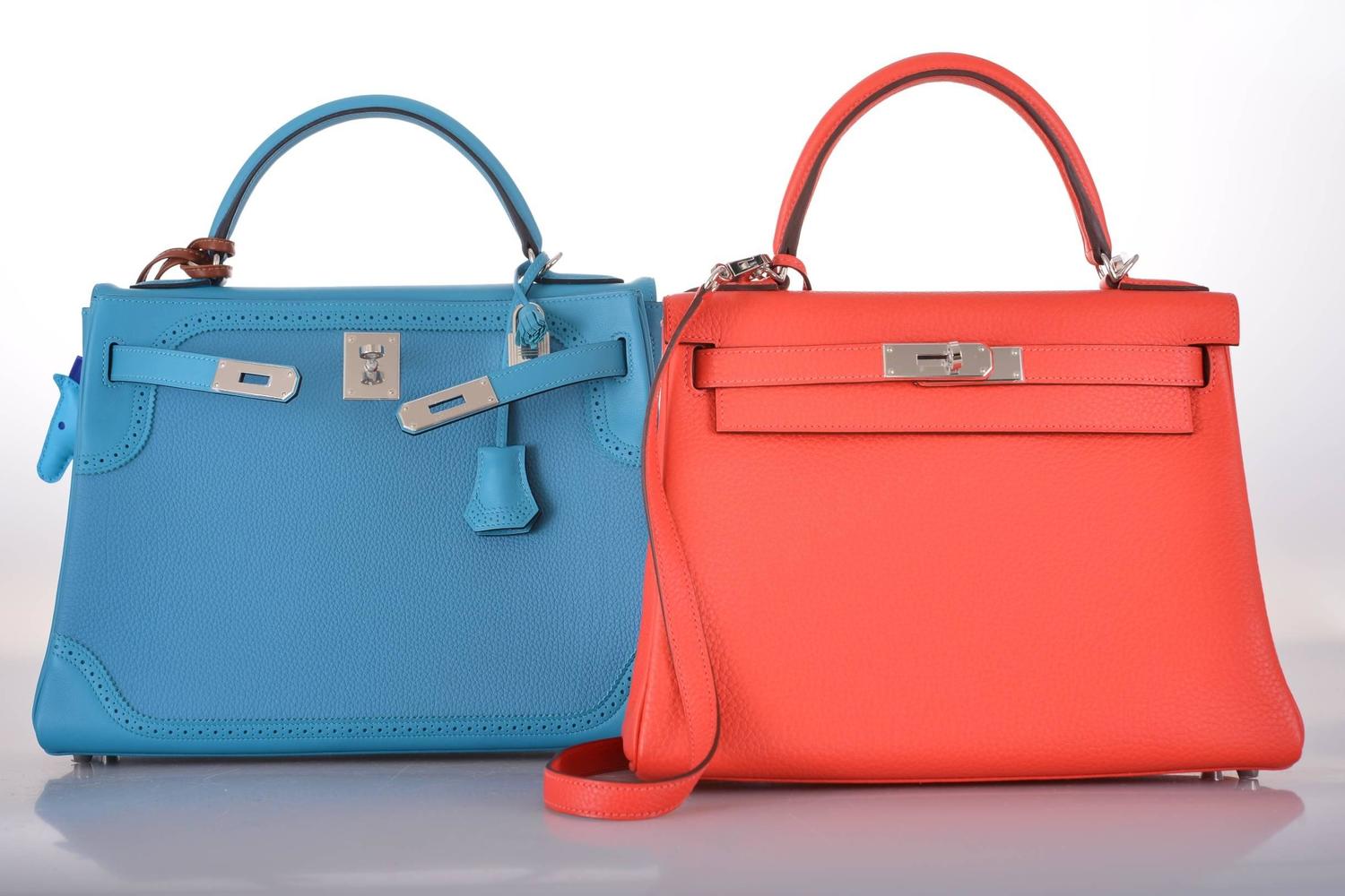 HERMES Ghillies Kelly Swift Mix 32cm Turquoise BAG JaneFinds For ...  