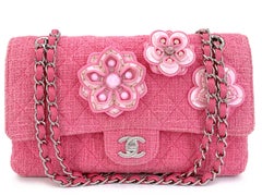 Chanel Pink Tweed Crystal Sakura Flower Flap Bag Silicone SHW 68348