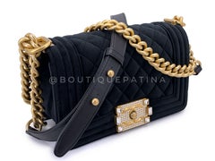 Chanel Small Boy Flap Bag Black Velvet Emerald-Cut Crystal Clasp GHW 68751