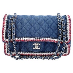 Chanel 2018 Framed Denim Medium Classic Flap Bag SHW 67966