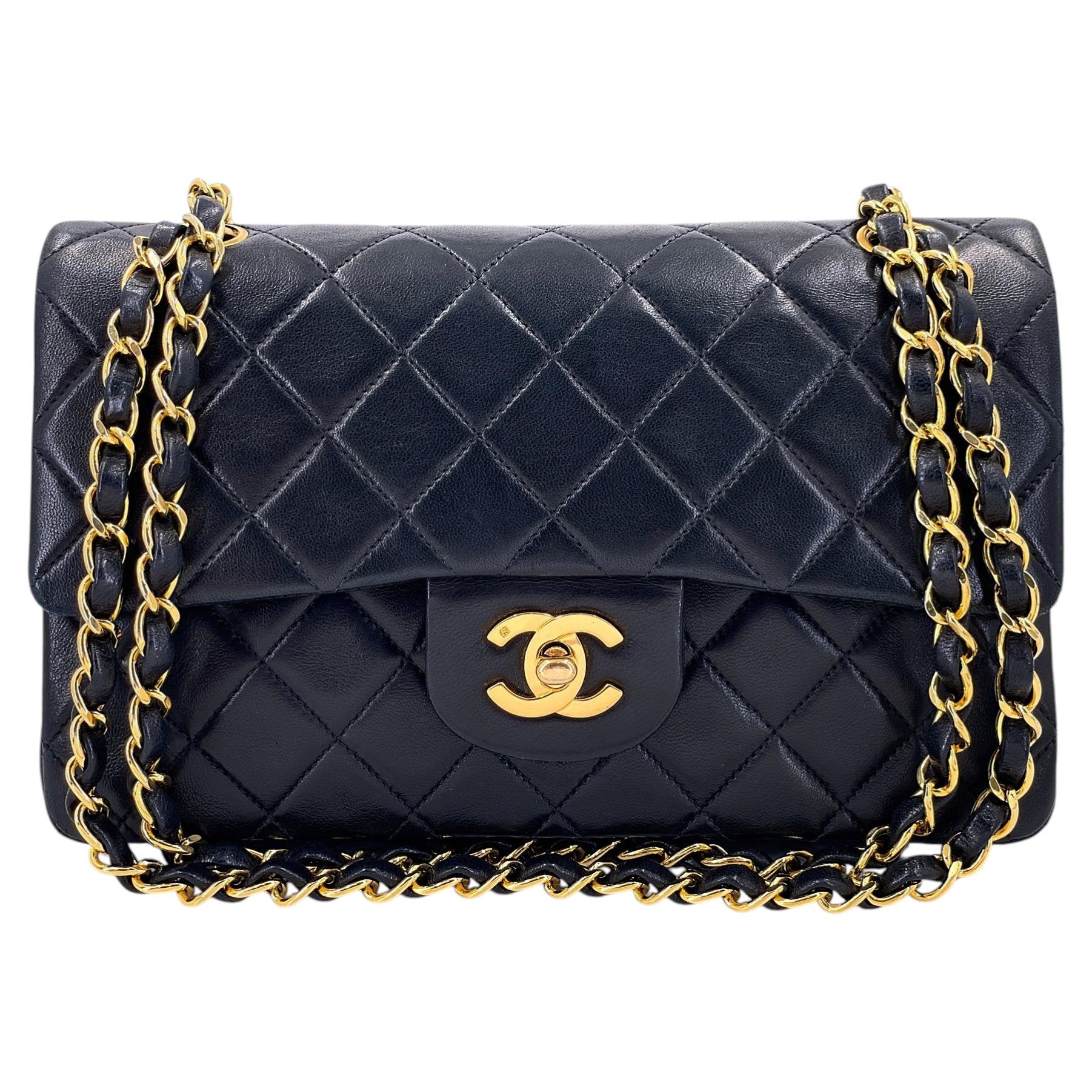 Chanel 1991 Vintage Black Lambskin Small Classic Double Flap Bag 24k GHW 67203
