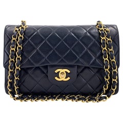 Chanel 1991 Vintage Black Lambskin Small Classic Double Flap Bag 24k GHW 67203