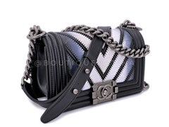 Rare Chanel Black 2016 Airlines Chevron Lizard Boy Classic Flap Bag 67244
