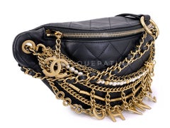 Sac banane Chanel 19A noir « All About Chains » avec perles, référence GHW 67666
