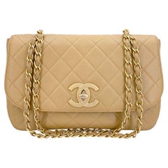 Chanel 2001 Vintage Beige Kaviar Jumbo Classic Flap Tasche 24k GHW gebogen 68128