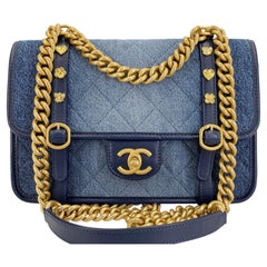 Sac à rabat matelassé Chanel Ombre Denim GHW 68538