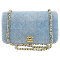 Chanel 1989 Vintage Light Denim Full Flap Bag 24k GHW 68757