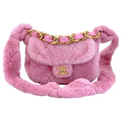 Chanel 2022 Pink Shearling Flap Crossbody Bag GHW 68849