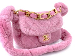 Chanel 2022 Pink Shearling Flap Crossbody Bag GHW 68849