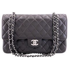 Chanel 2007 Vintage Dark Brown Caviar Medium Classic Double Flap Bag SHW 69073