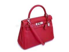 Borsa Kelly Hermes Red Rouge Garance da 28 cm, modello Clemence, codice PHW 69126