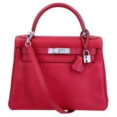 Borsa Kelly Hermes Red Rouge Garance da 28 cm, modello Clemence, codice PHW 69126