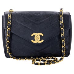 Chanel 1994 Vintage Black Caviar Chevron Jumbo Envelope Flap Bag 24k GHW 69149