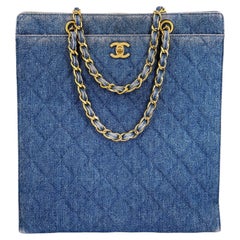 Chanel 1994 Vintage N/S Denim Shopper Tote Bag 24k GHW 69166