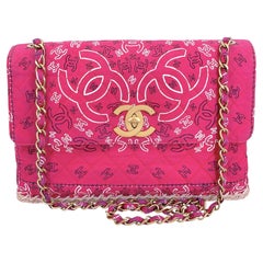 Chanel 1994 Vintage Dark Pink Bandana Maxi Straw Jumbo Flap Bag Paisley 69233