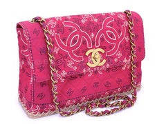 Chanel 1994 Vintage Dark Pink Bandana Maxi Straw Jumbo Flap Bag Paisley 69233