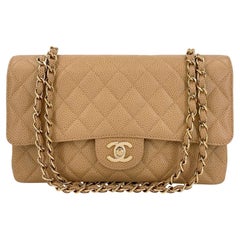 Chanel 2003 Vintage, beige, Caviar, mittelgroße Classic-Tasche mit doppelter Klappe, 24k GHW 69255