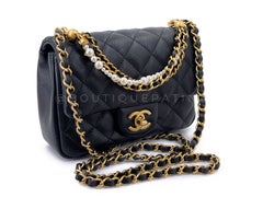 Chanel 24P Pearl Chain Square Mini Flap Bag GHW Black 69288