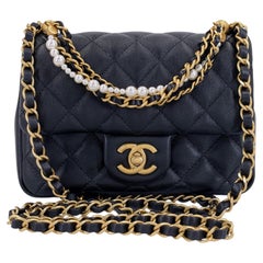 Chanel 24P Pearl Chain Square Mini Flap Bag GHW Black 69288