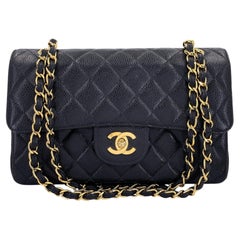 Chanel 1997 Vintage Black Caviar Small Classic Double Flap Bag 24k GHW 69297