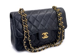 Chanel 1997 Vintage Black Caviar Small Classic Double Flap Bag 24k GHW 69297