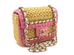 Chanel 24C Venice Beach Raffia Straw Pink Mini Flap Bag GHW 69326
