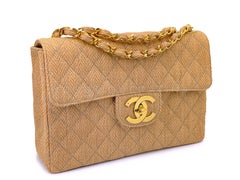 Chanel Vintage Wool Tweed Beige Classic Jumbo Clutch Flap Bag 24k GHW 69355