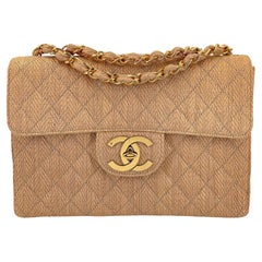 Chanel Vintage Wool Tweed Beige Classic Jumbo Clutch Flap Bag 24k GHW 69355