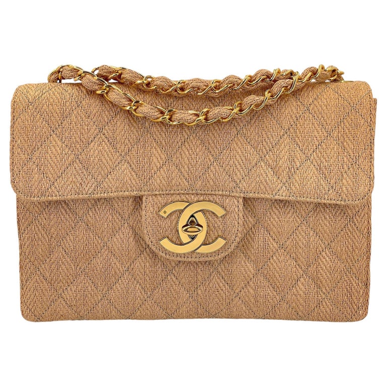 Chanel Vintage Wool Tweed Beige Classic Jumbo Clutch Flap Bag 24k GHW 69355