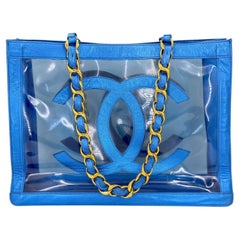 Rare Chanel 1995 "Barbie Collection" Metallic Blue Clear Tote Bag 24k GHW 69358