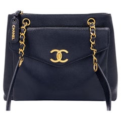 Chanel Vintage Black Caviar Medium Envelope Flap Shopper Tote Bag 24k GHW 69375