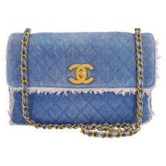 Seltene Chanel Vintage-Maxi-Classic-Flap-Bag aus blauem Denim, 1994, 24k GHW 69380