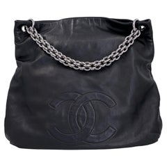 Chanel 2007 Vintage Black Chunky Soft and Chain Hobo Tote Bag RHW 69386