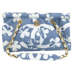 Chanel 2004 Vintage Lucky Clover Blue White Print Frame Bag GHW 69392