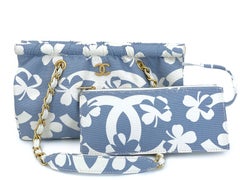 Chanel 2004 Vintage Lucky Clover Blue White Print Frame Bag GHW 69392