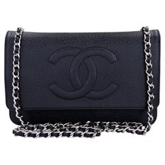 Chanel Black Caviar Timeless Wallet on Chain WOC Flap Bag SHW 69433