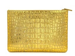 Chanel 19A Egypt Crocodile Print Gold Clutch Bag O Case Large 69448