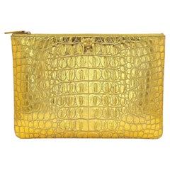 Chanel 19A Egypt Crocodile Print Gold Clutch Bag O Case Large 69448