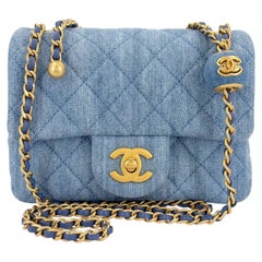 Chanel 22C Blue Denim Pearl Crush Square Mini Flap Bag GHW 69464