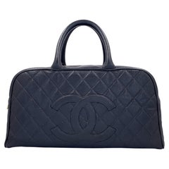Chanel 2003 Vintage Black Caviar XL Large Bowler Duffle Bag 69341
