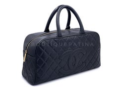 Chanel 2003 Vintage Black Caviar XL Large Bowler Duffle Bag 69341
