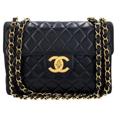 Chanel 1996 Vintage Black Jumbo Classic Flap Bag 24k GHW Lambskin 67974