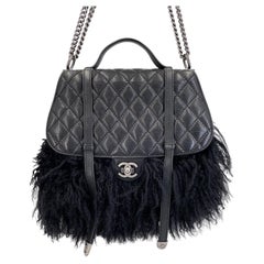Chanel 14A Black Mongolian Lamb Fur Paris-Dallas Fringe Saddle Flap Bag 68955