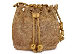 Chanel 1993 Vintage Gold Silk Brocade Bucket Drawstring Bag 24k GHW 68439