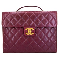 Chanel Vintage 1994 Wine Burgundy Caviar Briefcase Tote Bag 24k GHW 68743