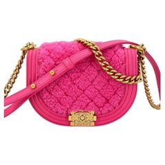 Chanel 23FW Fuchsia Pink Shearling Round Boy Flap Bag GHW 67885