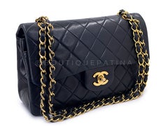 Chanel 1991 Vintage Black Lambskin Small Classic Double Flap Bag 24k GHW 67203