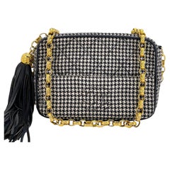 Chanel 1991 Vintage Mini Houndstooth Camera Bag 24k GHW Black White 68256