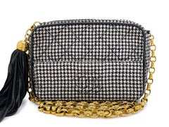 Chanel 1991 Vintage Mini Houndstooth Camera Bag 24k GHW Black White 68256